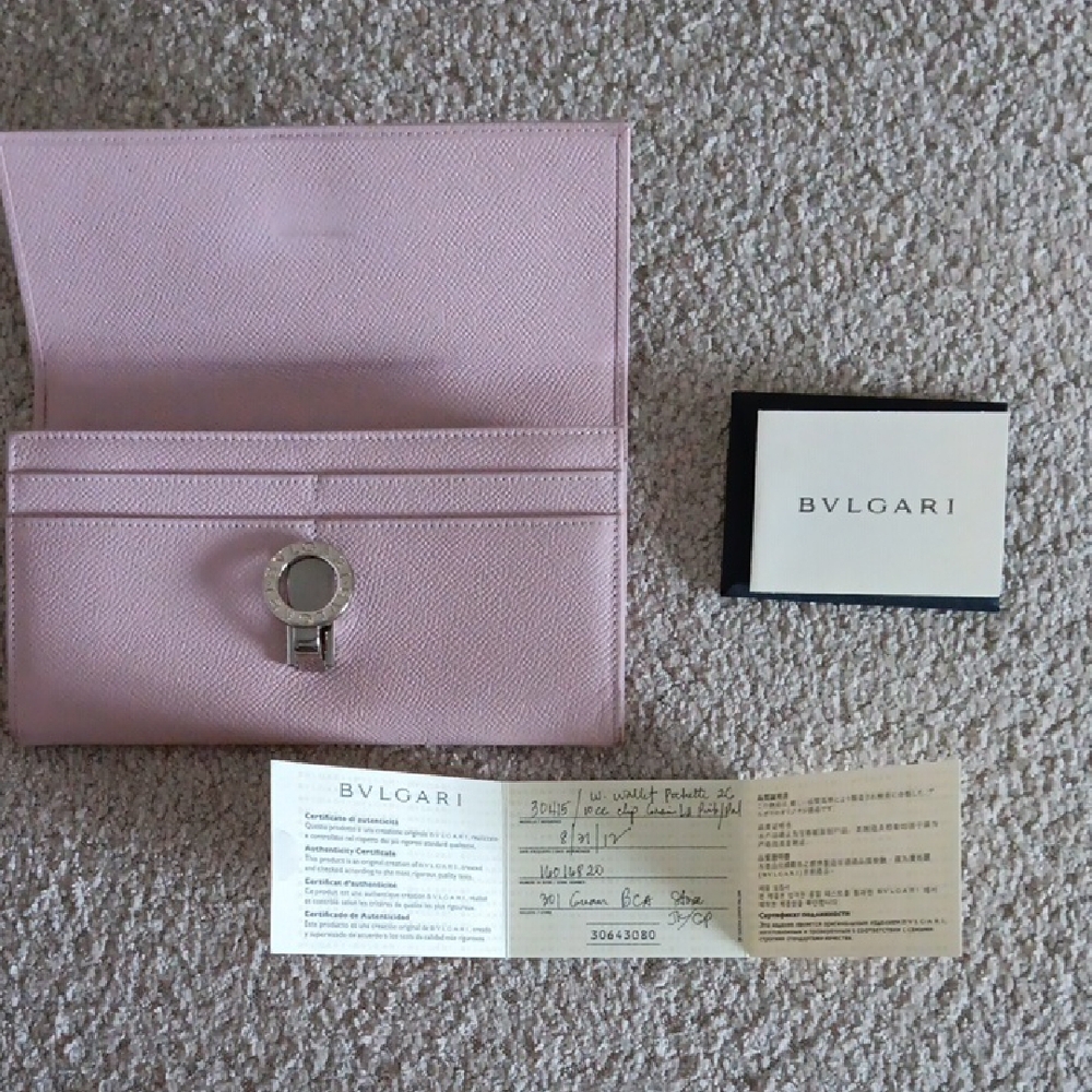 Bulgari Pink Leather Clutch/Wallet with Silver Accent